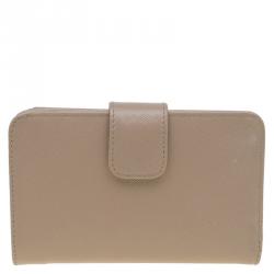 Pre Owned Prada Latte Saffiano Leather Zip Around Compact Wallet