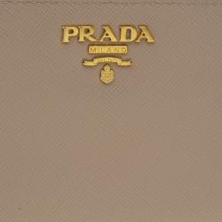 Pre Owned Prada Latte Saffiano Leather Zip Around Compact Wallet