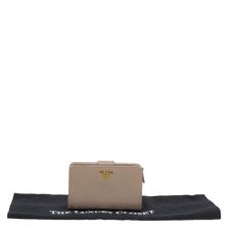 Pre Owned Prada Latte Saffiano Leather Zip Around Compact Wallet