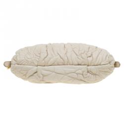 Pre Owned Prada Cream Leather Embroidered Petal Shoulder Bag