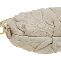 Pre Owned Prada Cream Leather Embroidered Petal Shoulder Bag
