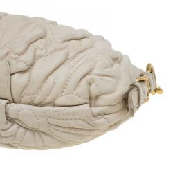 Pre Owned Prada Cream Leather Embroidered Petal Shoulder Bag