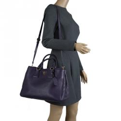 Pre Owned Prada Purple Vitello Daino Leather Medium Tote 