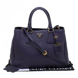 Pre Owned Prada Purple Vitello Daino Leather Medium Tote 