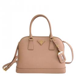 Prada Beige Saffiano Lux Leather Open Promenade Satchel