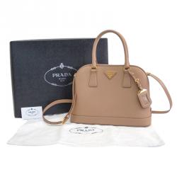 Pre Owned Prada Beige Saffiano Lux Leather Open Promenade Satchel