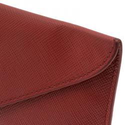 Pre Owned Prada Red Saffiano Leather Envelope Wallet