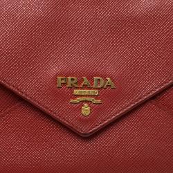 Pre Owned Prada Red Saffiano Leather Envelope Wallet