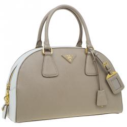 Pre Owned Prada Beige/White Saffiano Lux Leather Bowler Bag