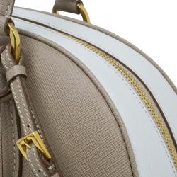 Pre Owned Prada Beige/White Saffiano Lux Leather Bowler Bag