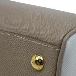 Pre Owned Prada Beige/White Saffiano Lux Leather Bowler Bag