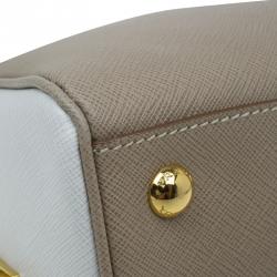 Pre Owned Prada Beige/White Saffiano Lux Leather Bowler Bag