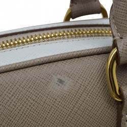 Pre Owned Prada Beige/White Saffiano Lux Leather Bowler Bag