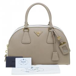 Pre Owned Prada Beige/White Saffiano Lux Leather Bowler Bag