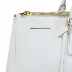 Pre Owned Prada White Saffiano Lux Leather Double Zip Executive Tote