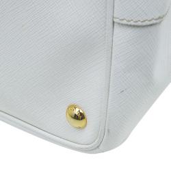 Pre Owned Prada White Saffiano Lux Leather Double Zip Executive Tote