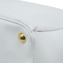 Pre Owned Prada White Saffiano Lux Leather Double Zip Executive Tote