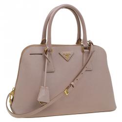 Pre Owned Prada Nude Saffiano Lux Leather Medium Promenade Top Handle Bag