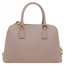 Pre Owned Prada Nude Saffiano Lux Leather Medium Promenade Top Handle Bag