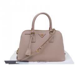 Pre Owned Prada Nude Saffiano Lux Leather Medium Promenade Top Handle Bag