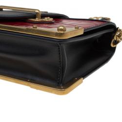 Pre Owned Prada Red/Black Crocodile and Leather Cahier Shoulder Bag