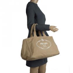 Pre Owned Prada Beige Canvas Logo Print Tote