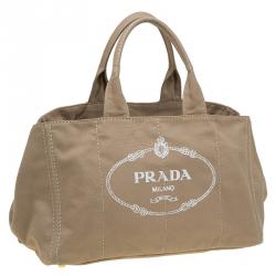 Pre Owned Prada Beige Canvas Logo Print Tote