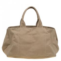 Pre Owned Prada Beige Canvas Logo Print Tote