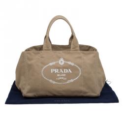 Pre Owned Prada Beige Canvas Logo Print Tote