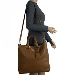 Pre Owned Prada Brown Vitello Daino Leather Shopper Tote
