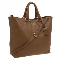 Pre Owned Prada Brown Vitello Daino Leather Shopper Tote