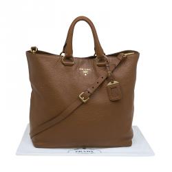 Pre Owned Prada Brown Vitello Daino Leather Shopper Tote