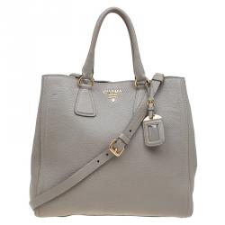 Pre Owned Prada Grey Vitello Daino Leather Shopper Tote