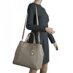 Pre Owned Prada Grey Vitello Daino Leather Shopper Tote