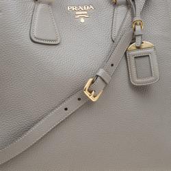 Pre Owned Prada Grey Vitello Daino Leather Shopper Tote