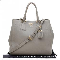 Pre Owned Prada Grey Vitello Daino Leather Shopper Tote