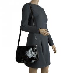 Pre Owned Prada Black Patent Leather Flap Crossbody Bag