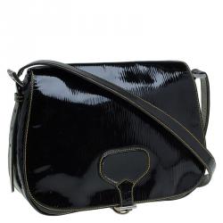 Pre Owned Prada Black Patent Leather Flap Crossbody Bag