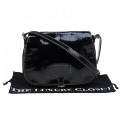 Pre Owned Prada Black Patent Leather Flap Crossbody Bag