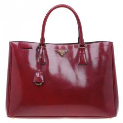 Pre Owned Prada Scarlet Patent Leather Spazzolato Lux Tote