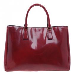 Pre Owned Prada Scarlet Patent Leather Spazzolato Lux Tote