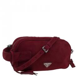 Pre Owned Prada Burgundy Suede Crossbody Bag