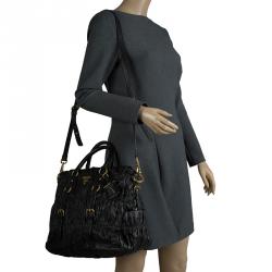 Pre Owned Prada Black Gaufre Leather Shopping Tote