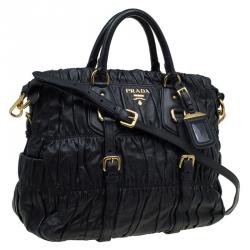Pre Owned Prada Black Gaufre Leather Shopping Tote