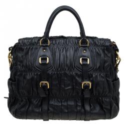 Pre Owned Prada Black Gaufre Leather Shopping Tote