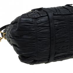 Pre Owned Prada Black Gaufre Leather Shopping Tote