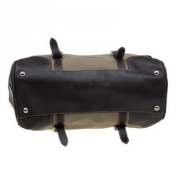 Pre Owned Prada Beige/Brown Canvas and Leather Push Lock Tote