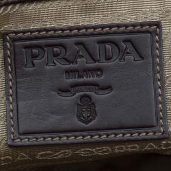 Pre Owned Prada Beige/Brown Canvas and Leather Push Lock Tote