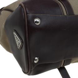 Pre Owned Prada Beige/Brown Canvas and Leather Push Lock Tote