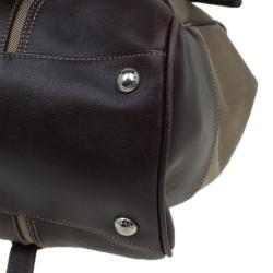 Pre Owned Prada Beige/Brown Canvas and Leather Push Lock Tote